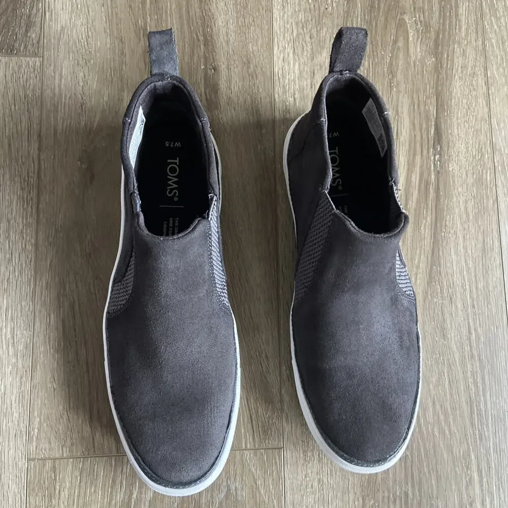 TOMS Bryce High Top Sneaker Women Sz 7.5 Gray Suede Elastic Gore Pull On